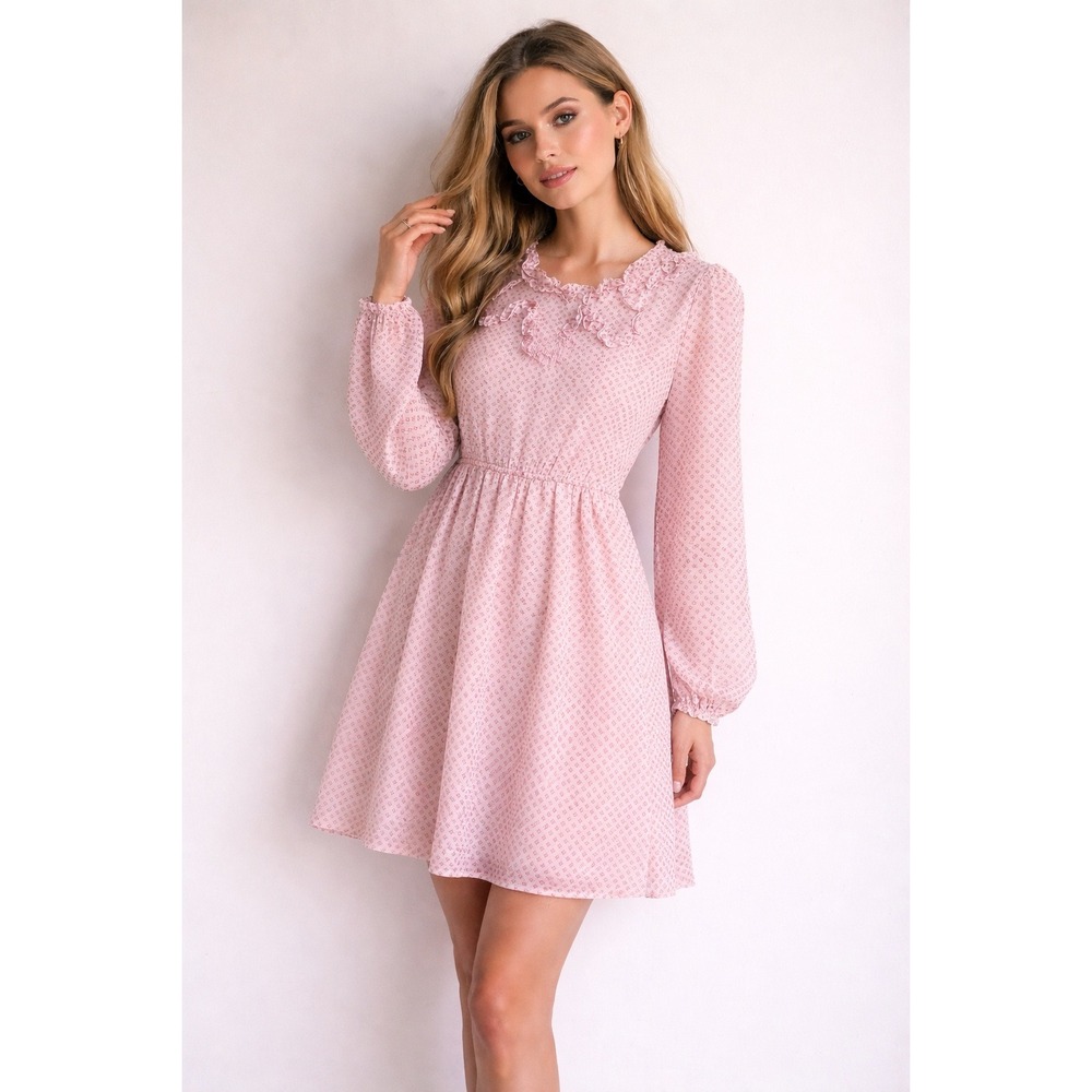 Free People Pink Floral‎ Mini Dress Coquette Boho Cottagecore Romantic Size 4
